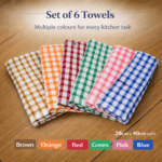 Brags Lightweight Essential Tea Towels – Checked Design, Cotton Kitchen Towels, Quick Dry, Small Budget Dish Cloths, Durable & Reusable, 28cm x 40cm (Pack of 6) - Image 3